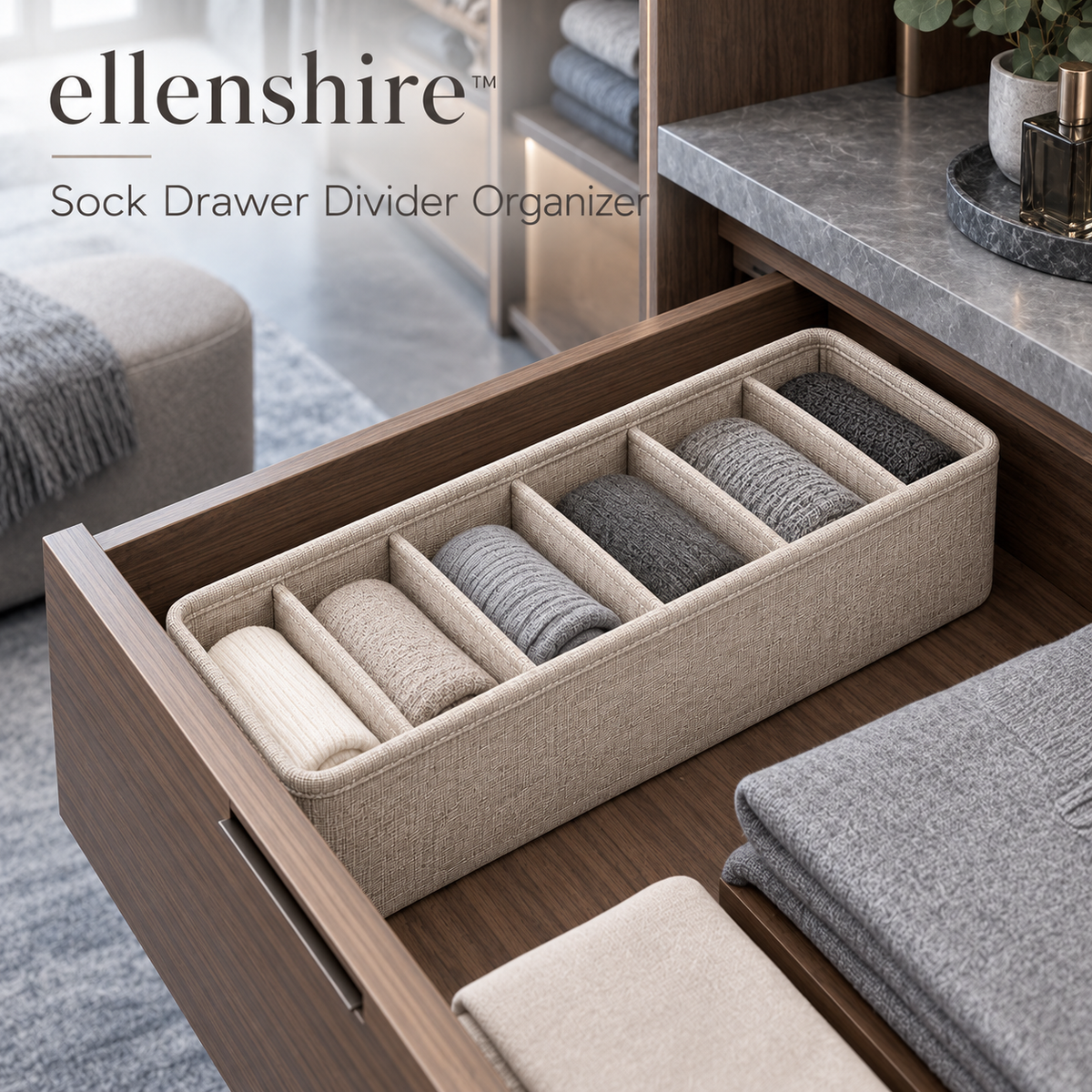 𝐞𝐥𝐥𝐞𝐧𝐬𝐡𝐢𝐫𝐞™ Sock Drawer Divider Organizer