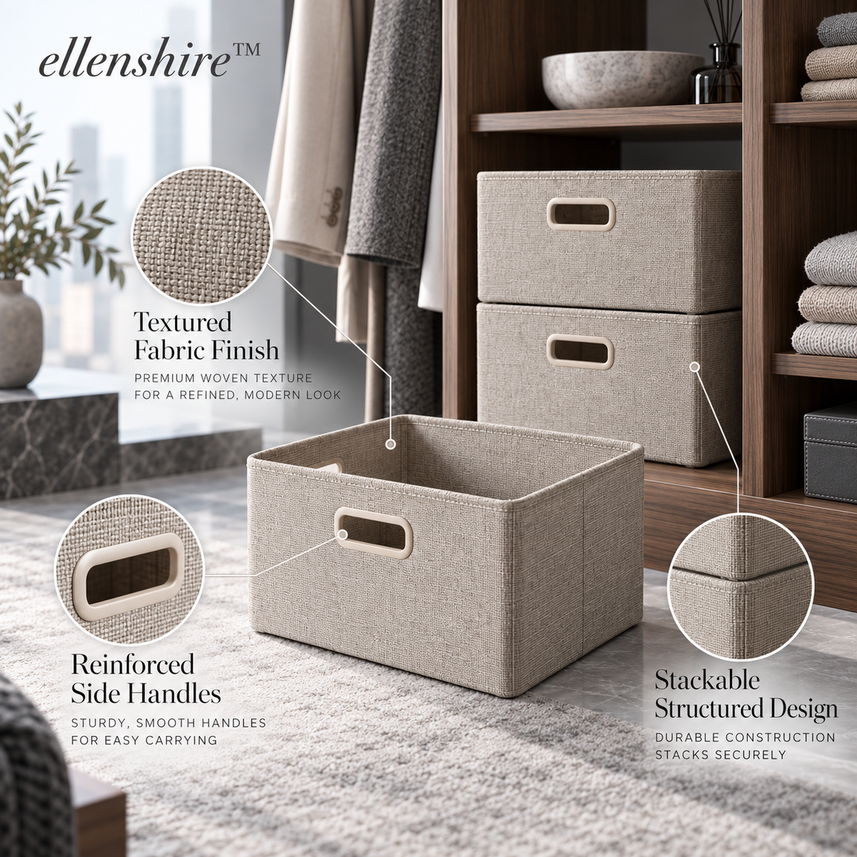 𝐞𝐥𝐥𝐞𝐧𝐬𝐡𝐢𝐫𝐞™ Stackable Fabric Storage Bins