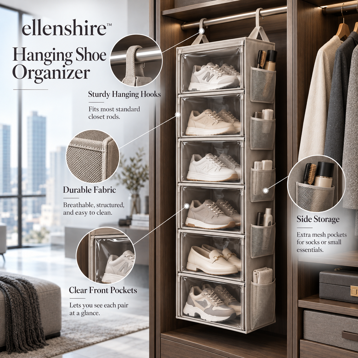 𝐞𝐥𝐥𝐞𝐧𝐬𝐡𝐢𝐫𝐞™ Hanging Shoe Organizer