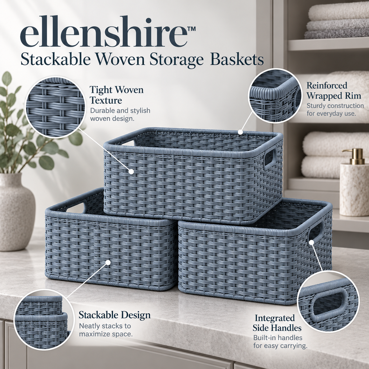 𝐞𝐥𝐥𝐞𝐧𝐬𝐡𝐢𝐫𝐞™ Stackable Woven Storage Baskets