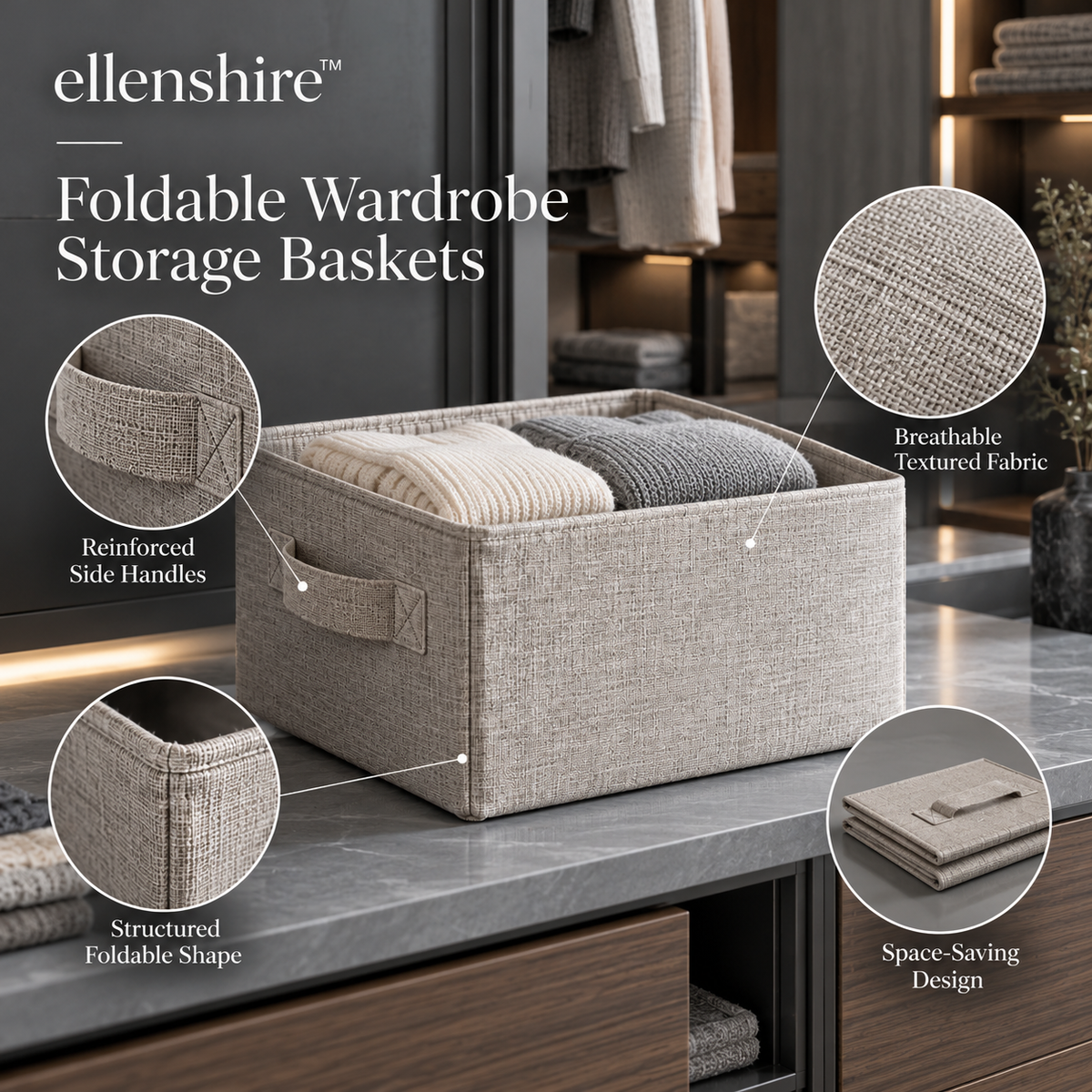 𝐞𝐥𝐥𝐞𝐧𝐬𝐡𝐢𝐫𝐞™ Foldable Wardrobe Storage Baskets